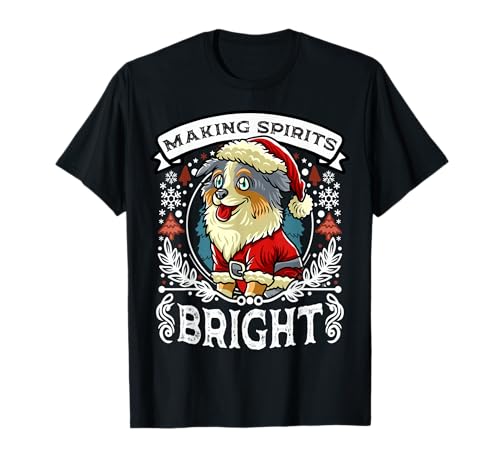 Australian Shepherd Spirits Bright Christmas Dog T-Shirt