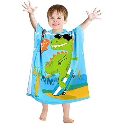 VOBUKE Kids Hooded Towel Poncho for kids Beach Towel Swimming Pool Towel Surfing Towel Ultra Soft Absorbent with Storage Bag for Girls Boys Children Toddler 0-7 Years Old --- Dinosaurs Cover