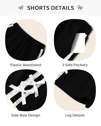 SOLOYEE Toddler Girl Summer Clothes 4T 5T Girls Summer Outfits White Bows Short Sleeved Top + Shorts Cute 2 Piece Clothing Set for Toddler Girls (Black, 4-5T) — view 6
