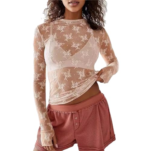 Générique Hauts Transparents Femme T-Shirt, Haut en Voile Transparente, Chemisier Manches Longues Top en Maille Sexy, Blouse Sheer Mesh pour Femme Sexy Tenue...