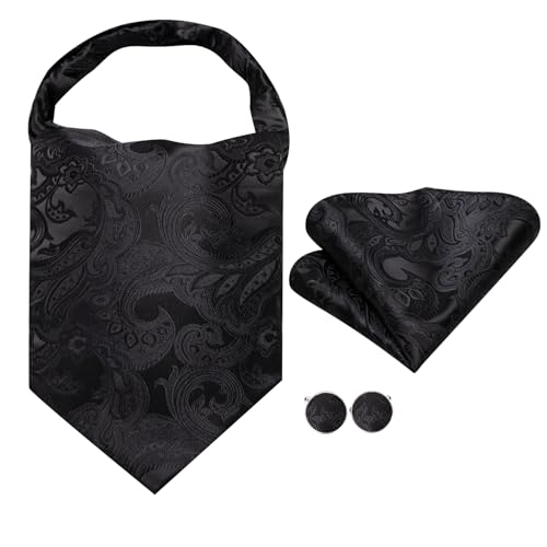 Image of Dubulle Paisley Floral Ascot for Men Self Tie Mens Cravat and Pocket Square Cufflinks Wedding