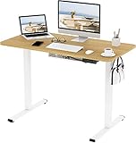 FLEXISPOT Bureau Assis Debout 140x80x(73-123) cm Bureau Réglable en Hauteur Électrique, Panneau de Contrôle à Fonctions Mémoires, Bureau à Télétravail(Cadre Blanc+Plateau érable)