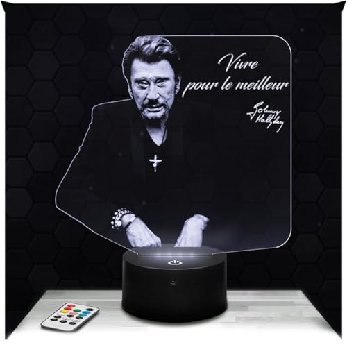 Lampephoto.fr - Lampe 3D Johnny Hallyday Paroles, Idée Cadeau Fan Chanson Française, Fan de Johnny Hallyday, Veilleuse Tactile Led Illusion, Idée Cadeau Noël...