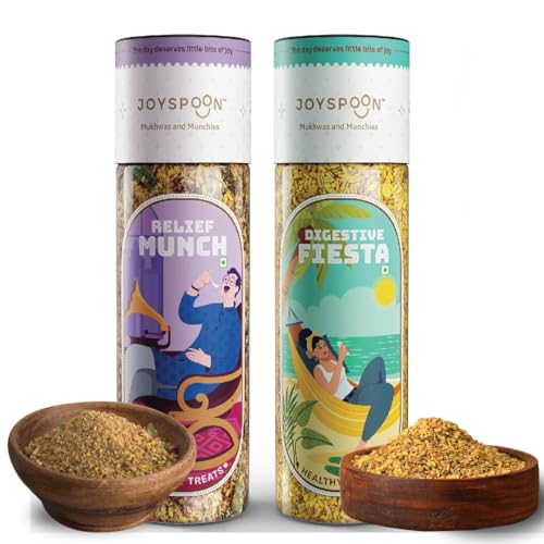 Image of JoySpoon Digestive Fiesta & Relief Munch Mukhwas Combo | Supari Free | Seed Mix Mukhwas | Traditional Indian After-Meal Digestive Snack | No Artificial Colors or Preservatives | Pack of 2 x 100g