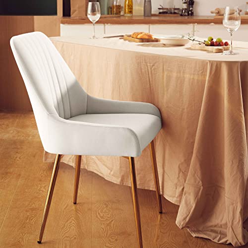 Anour Dining Chairs Set Of 2, Modern Velvet Living Room Chairs, Kitchen Chairs With Gold Metal Legs, Upholstered Armless Chair For Kitchen Bedroom Vanity(White,2 Pack) #TOP1