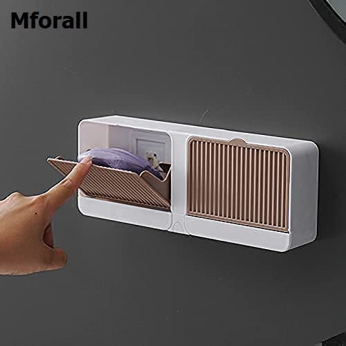 Image of Mforall Soap Box No-Drilling soap Box Wall-Mounted with Cover Double Grid-Asphalt Toilet Laundry soap New Box soap Box (2 Grid , Plastic, White)