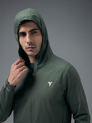 Image of TECHNOSPORT Men's Regular Fit Solid Hooded Neck Jacket With Ts Flexi, UPF50+ for Sports, Gym & Regular Use