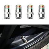4PCS Car Tire Pressure Monitor Valve Stem Caps, 2.4Bar 36PSI Car Tire Pressure Monitor Sensor Indicator with 3-Color Eye Alert, Universal Valve Stem Caps Replacement for Cars, Motorcycles, Bicycles