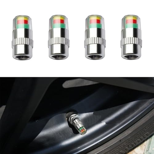4PCS Car Tire Pressure Monitor Valve Stem Caps, 2.4Bar 36PSI Car Tire Pressure Monitor Sensor Indicator with 3-Color Eye Alert, Universal Valve Stem Caps Replacement for Cars, SUVs Trucks