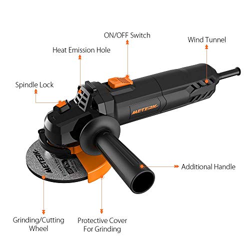 Electric Angle Grinder Meterk 6A 4-1/2inch with 115mm 3 Grinding Abrasive Wheels 3 Cutting Abrasive Wheels
