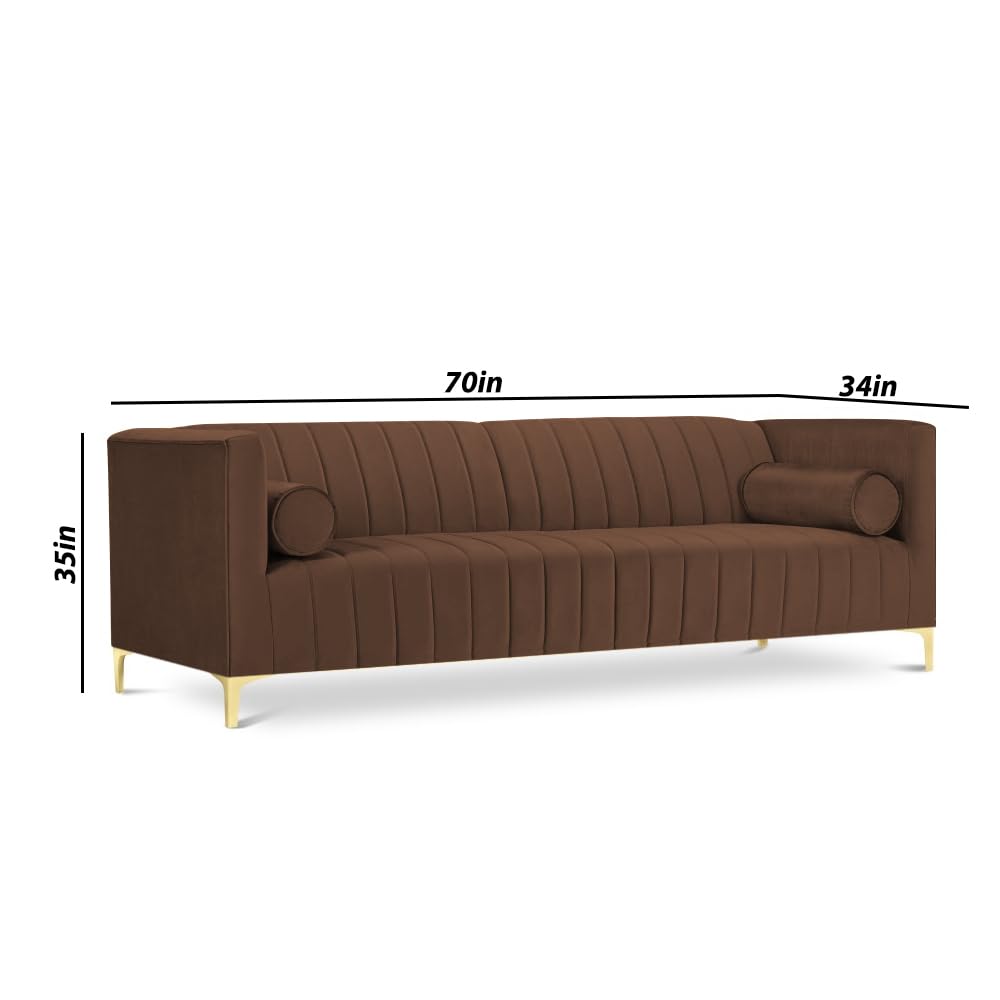 Casaliving Canova 3+1 Seater Sofa Set for Living Room (Brown) Premium Velvet Fabric Sofa 2