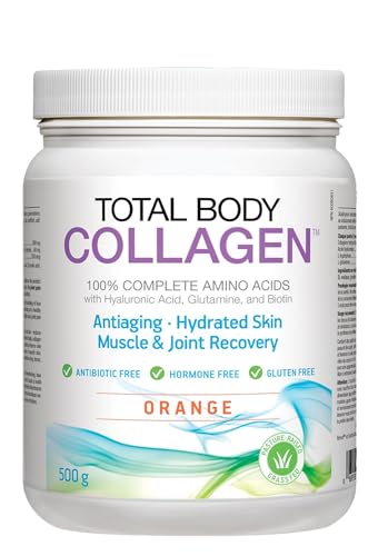 Total Body Collagen – Antiaging, Hydrated Skin, Muscle & Joint Recovery. 100% Complete Amino Acids with Hyaluronic Acid, Glutamine, and Biotin. Orange, 500g