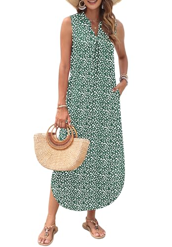 Image of AUSELILY Womens Summer Casual Maxi Dresses 2026 Sleeveless Long Beach Dresses V Neck Loose Sundresses with Side Split Pockets