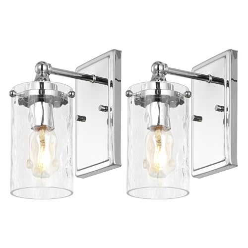 Image of SAFAVIEH Lighting Collection Jobie Chrome /Glass Shade Wall Sconce Set of 2 Light Fixture, Ideal for Bathroom, Entryway, Vanity, Foyer, Hallway, Living Room (LED Bulbs Included)