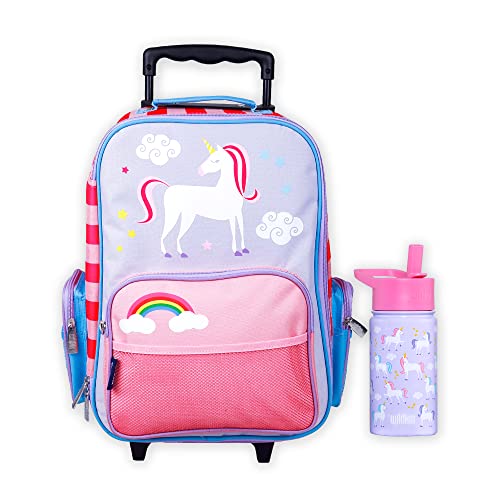 Wildkin Rolling Suitcase Bundle With 14 Ounce Steel Reusable Water-Bottle (Unicorn) #TOP7