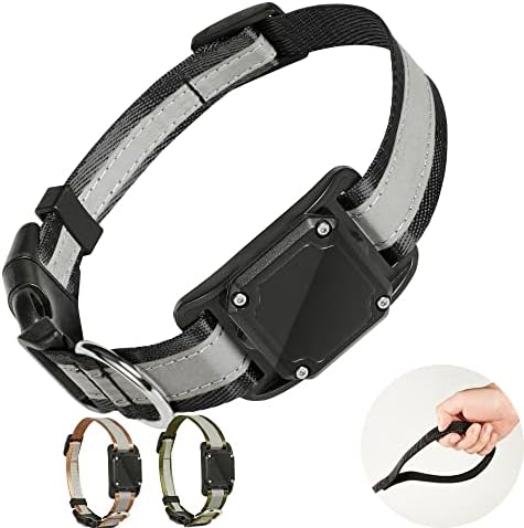 Tolopu Ultimate Reflective Adjustable Dog Tracker Collar with AirTag Waterproof Holder Case (Small, Black)