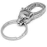  Schmuck-Checker Schlüsselanhänger mit 3D Motiven Adler Wolf Totenkopf Löwe Panther aus Edelstahl Karabinerhaken mit Schlüsselring Silber Bikerschmuck (Löwin)