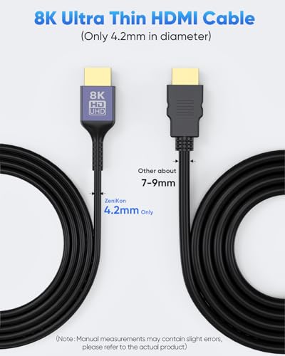 Image of Thin HDMI Cable 15FT 8K Slim HDMI Cable, 48Gbps Ultra High Speed Flexible HDMI 2.1 Cord with 8K@60Hz, 4K@60Hz, Dynamic HDR, 3D for Laptop, HDTV, Monitor, Projector, PS5 /PS4, Xbox