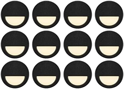 GKOLED 12 Pack Recessed Low Voltage LED Step Riser Light, Φ0.94 Mini Size Halfmoon Landscape Lighting for Outdoor Deck Stair Railing Post, 12V 3000K, Die-cast Aluminum, Black Powder Coated Finish