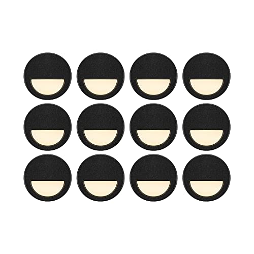 Gkoled 12 Pack Recessed Low Voltage Led Step Riser Light, Φ0.94 Mini Size Halfmoon Landscape Lighting For Outdoor Deck Stair Railing Post, 12V 3000K, Die-Cast Aluminum, Black Powder Coated Finish #TOP15
