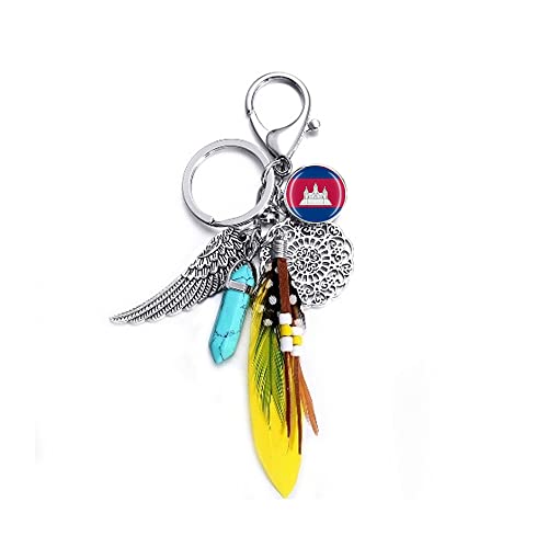Timefly Porte-clés style drapeau du Cambodge pour sac à dos, sac cadeau, décoration, souvenir de voyage, cadeau
