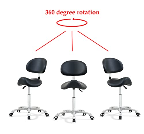 Antlu Saddle Stool Chair With Back Ergonomic Rolling Esthetician Seat For Salon Tattoo Shop Spa Home Dentist Clinic (With Backrest, Black) #TOP2