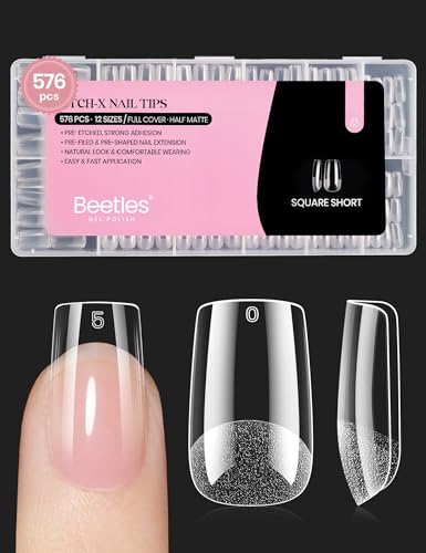 Beetles Gel Nail Tips Etch-X, Square Short, 576Pcs 12 Sizes,