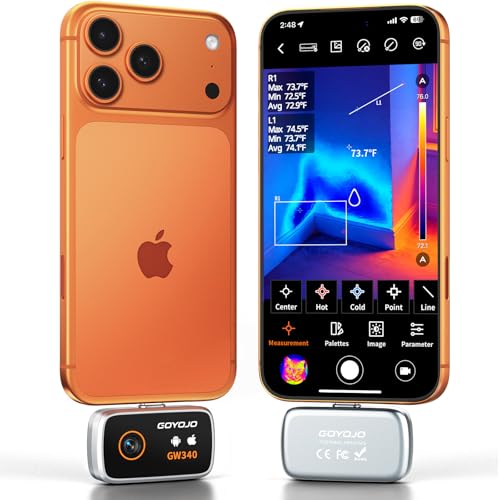 Image of GW340 Thermal Camera for iPhone /Android /Tablet, 512x384 Super IR Resolution, Thermal Imager iOS 17 /16 /15 Series & iPads USB-C Port, 256x192 IR Resolution Home Inspection, HVAC, Automotive -4F~752F