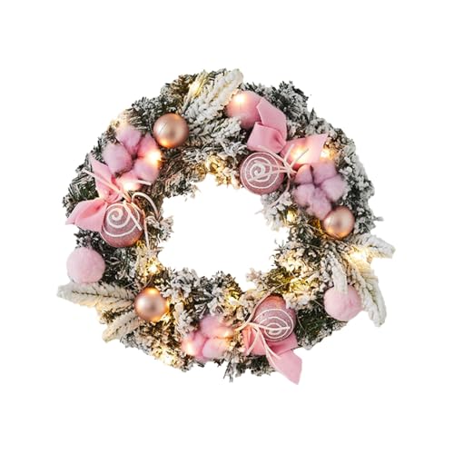 Ghirlanda natalizia da esterno con luci, ghirlanda natalizia illuminata | Ghirlanda natalizia da 30 cm con luci a LED e palline | Ghirlanda natalizia a batteria per Natale