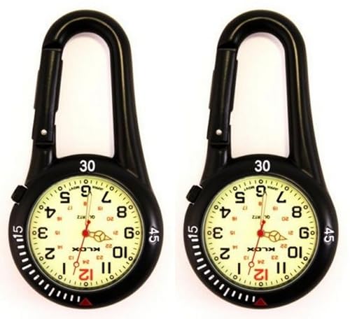 Reloj de bolsillo con mosquetón negro y esfera luminosa para personal médico (2 piezas)