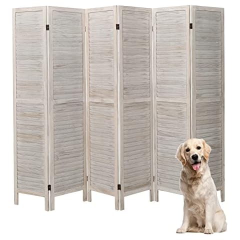 ECOMEX 6 Panel Room Divider 5.6Ft Wood Room Dividers and Folding Privacy Screens Partition Wall Dividers Room Separator for Bedroom Office Restaurant, White Cover