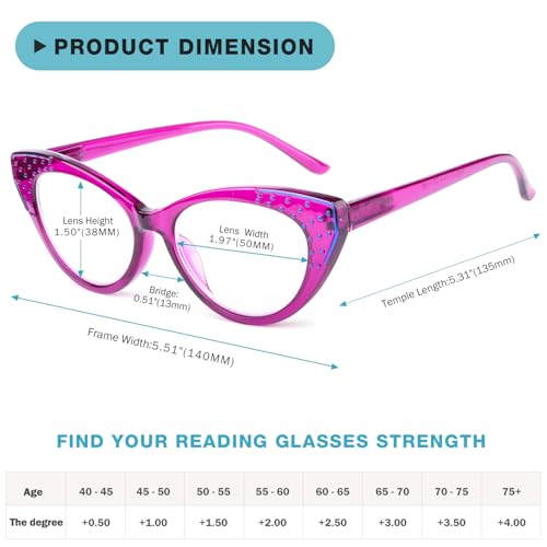 Image of 10 Pack Cat Eye Reading Glasses for Women Bling Design Readers(8 Pairs Reading Glasses & 2 Pairs Full Sunglasses)
