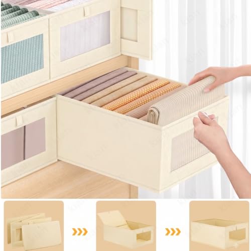 Image of Kian Wardrobe Organizer for Clothes Organiser Storage Box with Clear Window, Foldable Closet Organiser Basket for Clothing, Jeans, Pants, T Shirts, Shelves, Toys (Pack of 2)