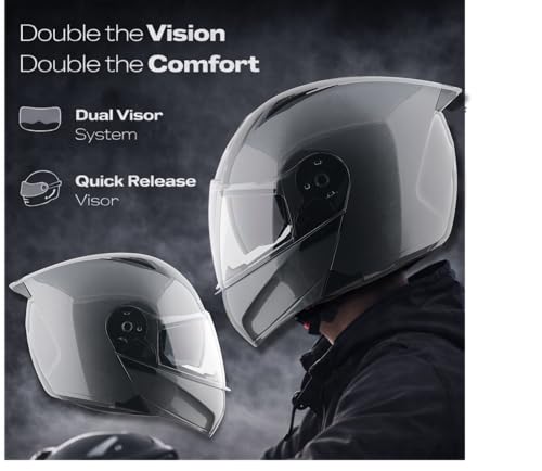 Image of Vega VM-02 Spike Flip-Up Motorcycle Helmet with ISI Certification | High-Impact ABS Shell, Dual Visor, UV & Scratch Resistant: Athena Grey, M