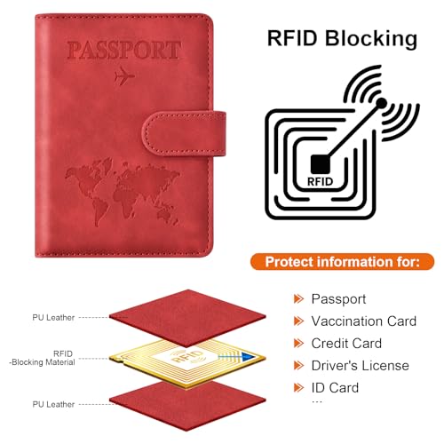 Image of Eoehro Passport Holder for Travel Essentials, Passport Wallet Cover Case for Travel Must Haves Accessories,Passport Book Holders for Women and Men(red)