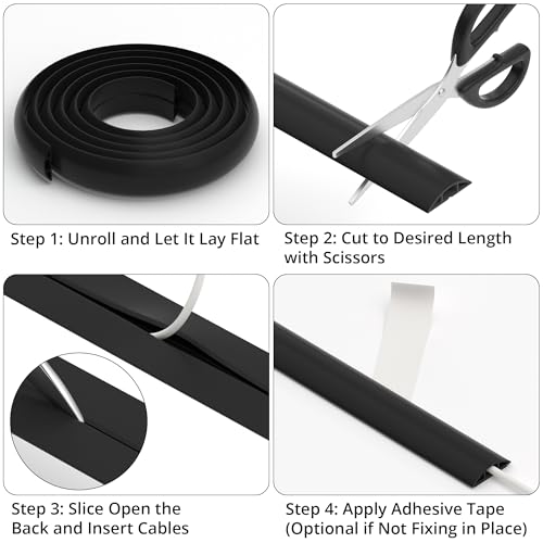 Image of ZhiYo 5.6ft Cord Covers for Wires on Floor, Cord Hider Floor Hide Extension Cords, Soft PVC Cable Cover Cable Protector, Wire Cavity W0.62in H0.31in, Yellow Oak Wood