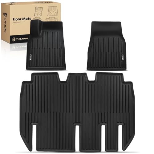 YHTAUTO Floor Mats Compatible with Tesla Model X 2022-2025 (5-Seater) TPE Floor Liners All Weather Custom Fit 1st & 2nd Row Set of 3 Black