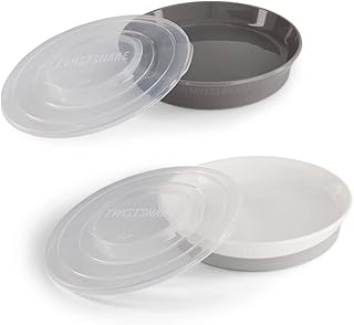 TWISTSHAKE 2X Platos De Bebé con Tapa Hermética | Platos Para Niños | Sin Bpa | Plato De Entrenamiento Para la Alimentación | Blanco Gris