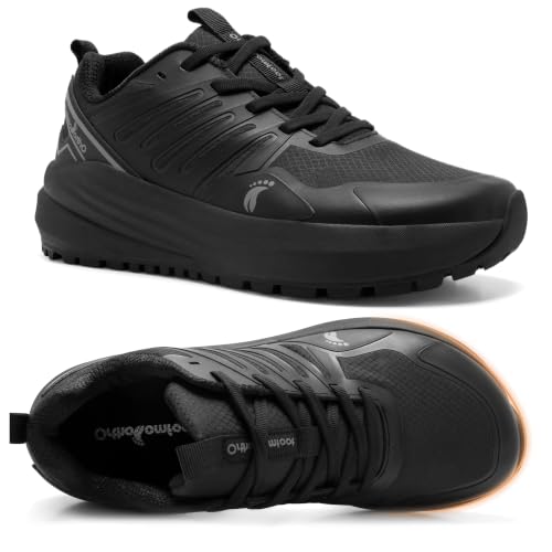 OrthoComfoot Men's Arch Support Trail Running Shoes, Diabetic Plantar Fasciitis Relief Orthopedic Hiking Sneakers, Wide Toe Box Outdoor Footwear, Black Size 10.5