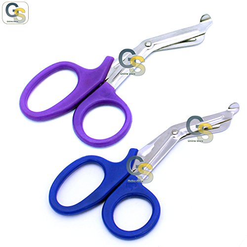 2 PCS (PURPLE & BLUE) PARAMEDIC UTILITY BANDAGE TRAUMA EMT EMS SHEARS SCISSORS 7.25 INCH STAINLESS STEEL (GSI BRAND)