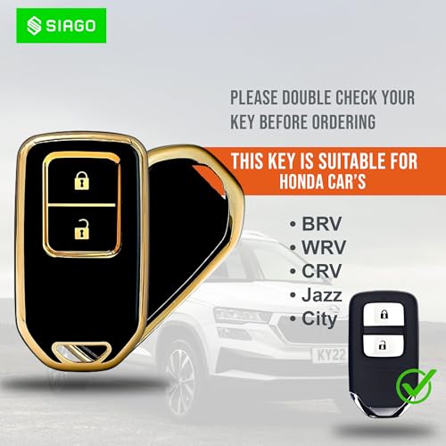 Image of SIAGO SIA359 TPU Key Cover and Metal Keychain Compatible for Honda BRV | WRV | CRV | Jazz | City 2 Button Smart Key (Black Pack of 1)