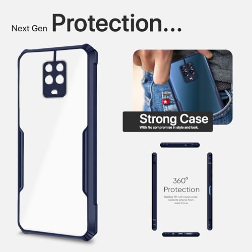 Image of Outlouders Back Cover for Redmi Note 9 Pro /Note 9 Pro Max /Poco M2 Pro /Note 10 Lite | Ultra Hybrid Transparent | Full Camera Protection | Raised Edge | Crystal Clear Bumper Case (Blue)