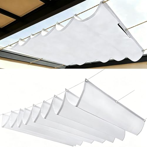 Store ondulé sur mesure à vagues blanc avec protection UV 230x580