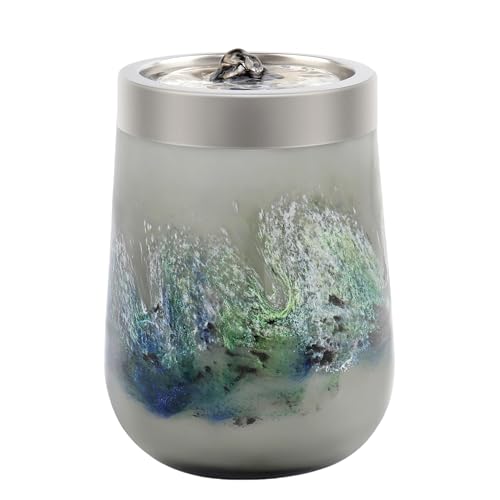 VOREEN Indoor Water Fountain Handmade Glass – Grey Artistic Tabletop Water Feature – LED Lit Glass Indoor Water Feature USB Powered for Home, Spa, Office Relaxation