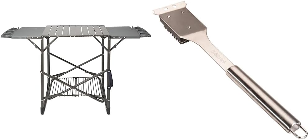 Cuisinart CFGS-222 Take Along Portable Grill Stand & CCB-5014 BBQ Grill Cleaning Brush and Scraper, 16.5", Stainless Steel, 16. 5
