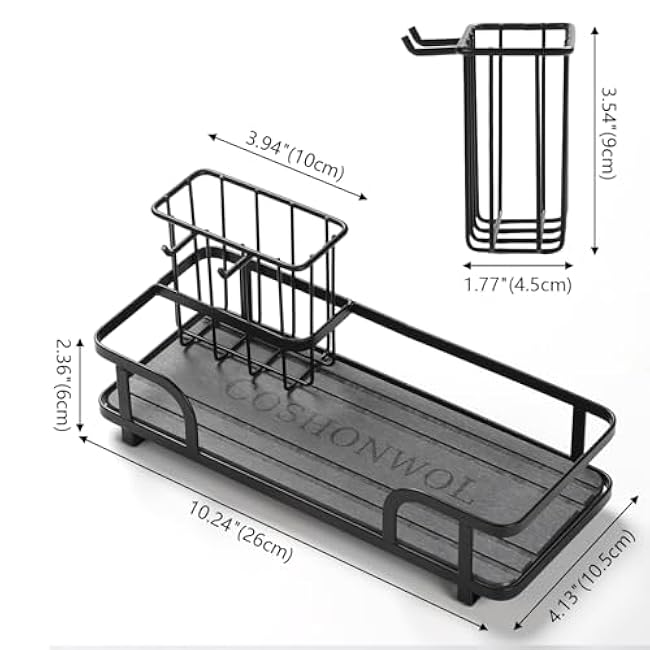 Stone Sponge Holder for Kitchen Sink Caddy with High Brush Holder,Water Absorbent Diatomite Quick Dry Kitchen Sink Organizer, 304 Stainless Steel Rustproof