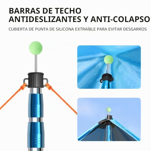 Miniatura 5 de Komclub Barras De Lona Telescópicas De Acero Inoxidable, 220 Cm, Juego De 2 Unidades Palo De Camping Para Toldo Refugio Senderismo Mochilero