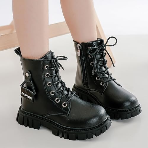 Girls Lace Up Ankle Boots Leather Combat Riding Boots Side Zipper Punk Goth Lug Sole Halloween Boot Matching Outfits3