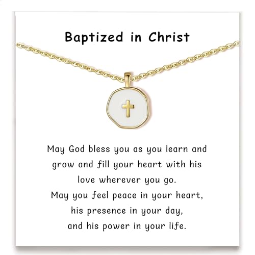 Drogomen Baptism Cross Necklace, Dainty Cross Pendant Neckla