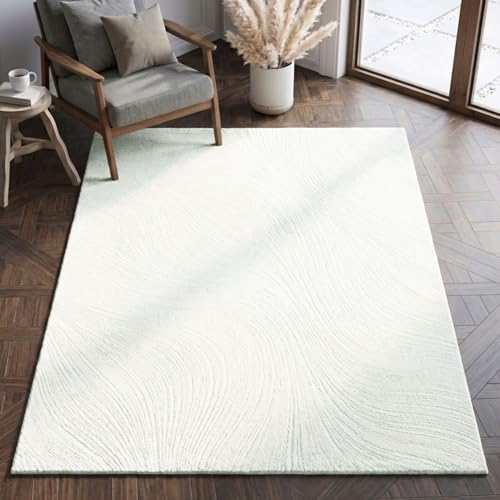 VIMODA Teppich Wohnzimmer Teppich Schlafzimmer, Flur, küche Kurzflor Boho Design Unifarbe Hoch-Tief-Effekt Modern 3D Weich,Farbe:Creme;Maße:160x230 cm